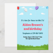 かわいい2歳の誕生日パーティー招待状のテンプレート（幼児向け） 招待状 (正面/裏面)