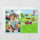 かわいい2歳の誕生日フォトゴルフカートの少年 招待状 (正面)