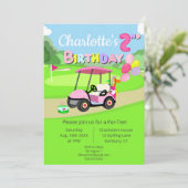 かわいい2歳の誕生日ポルカドットピンクの女の子のゴルフ 招待状 (スタンド正面)