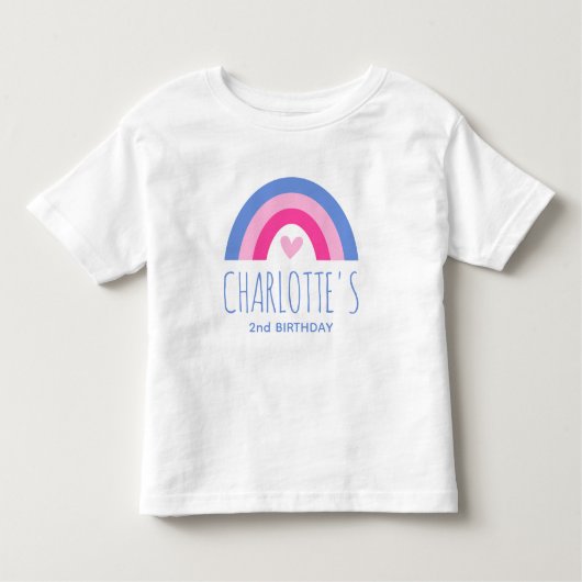 かわいい2歳の誕生日虹カスタム名前ピンクブルー トドラーTシャツ (正面)