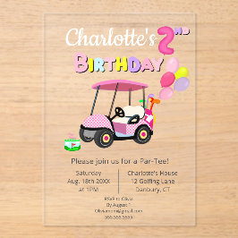 かわいい2歳の誕生日 水玉 ピンク 女の子 ゴルフ アクリル招待状