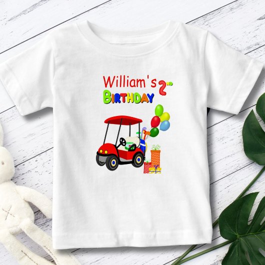 かわいい2歳の誕生日 赤いゴルフカート 男の子用 ベビーTシャツ