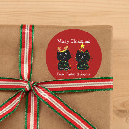 かわいい2猫クリスマスライトカスタム赤いプレゼント ラウンドシール