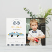 かわいい2速レースカー写真2nd誕生日招待状 サンキューカード (スタンド正面)