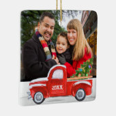 かわいい2面の家族の写真レッドトラッククリスマス セラミックオーナメント (右)