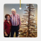 かわいい2面の家族の写真レッドトラッククリスマス セラミックオーナメント (裏面)