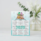 かわいい2020フクロウお洒落ズのミニカレンダー ポストカード (スタンド正面)