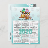 かわいい2020フクロウお洒落ズのミニカレンダー ポストカード (正面/裏面)