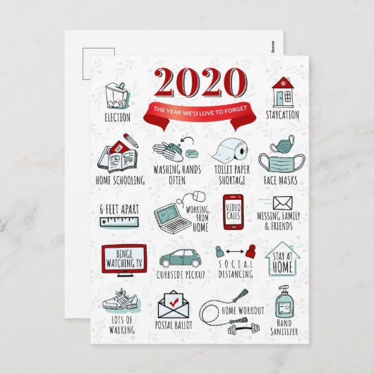 かわいい2020年検疫活動記念リスト シーズンポストカード (正面/裏面)