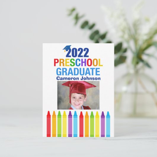 かわいい2022年幼稚園卒園写真発表 ポストカード (スタンド正面)