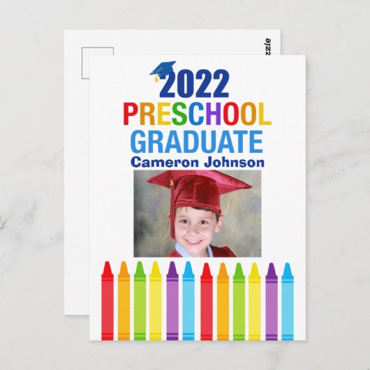 かわいい2022年幼稚園卒園写真発表 ポストカード (正面/裏面)