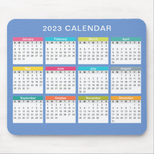 かわいい2023カラフル年カレンダー マウスパッド