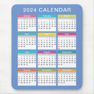 かわいい2024カラフル年カレンダー マウスパッド