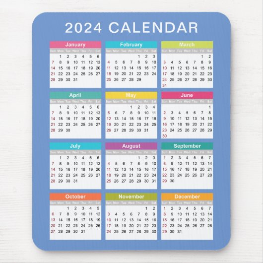 かわいい2024カラフル年カレンダー |マウスパッド マウスパッド (正面)