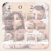 かわいい2024カレンダファミリーフォトファミリー名 スクエアペーパーコースター (正面)