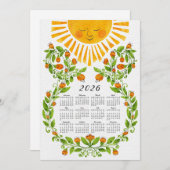 かわいい2025カレンダー太陽とオレンジ色の花 シーズンカード (正面/裏面)