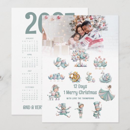 かわいい2027年カレンダーの写真 クリスマスの12日間 シーズンカード (正面/裏面)