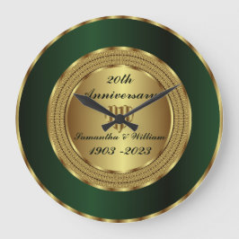 かわいい20thエメラルドと金ゴールド結婚の記念日 ラージ壁時計