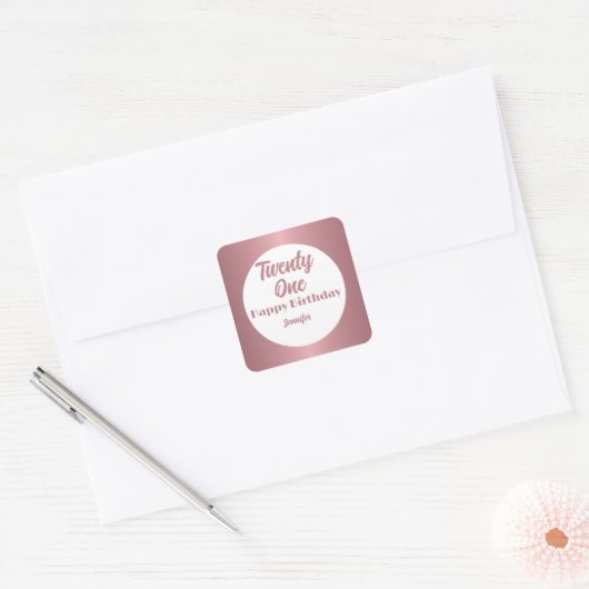 かわいい21人のバラ金ゴールドスクリプトハッピーバースデー スクエアシール (封筒)