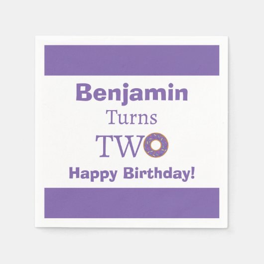 かわいい2ndドーナツパープルホワイトハッピーバースデー スタンダードカクテルナプキン (正面)