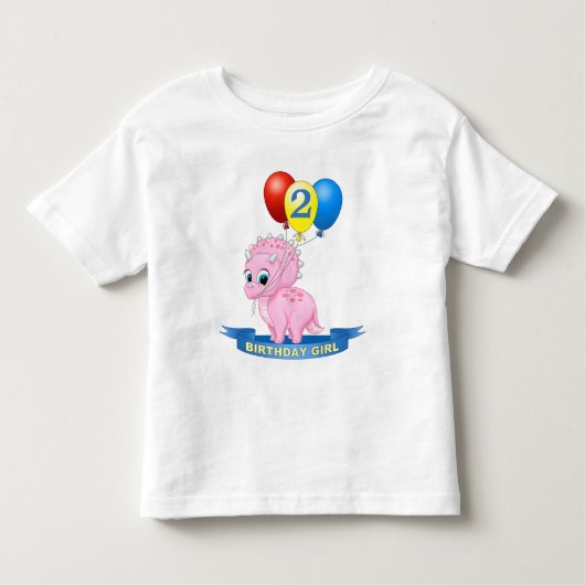 かわいい2ndバースデーガールピンクベビートリケラトプディノ トドラーTシャツ (正面)