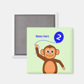かわいい2ndバースデーモンキーの名前を青 マグネット (正面/裏面)