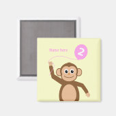 かわいい2ndバースデーモンキーネームピンククリーム マグネット (正面/裏面)