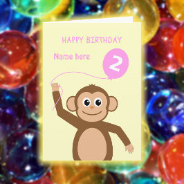 かわいい2ndバースデーモンキーネームピンク カード