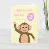 かわいい2ndバースデーモンキーネームピンク カード (正面)