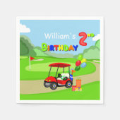 かわいい2ndバースデーレッドゴルフカート少年 スタンダードカクテルナプキン (正面)
