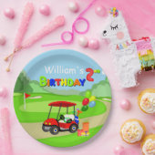 かわいい2ndバースデーレッドゴルフカート少年 ペーパープレート (パーティー)