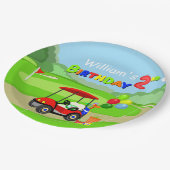 かわいい2ndバースデーレッドゴルフカート少年 ペーパープレート (アングル)