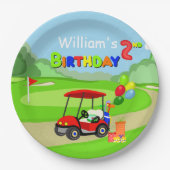 かわいい2ndバースデーレッドゴルフカート少年 ペーパープレート (正面)