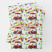 かわいい2ndバースデーレッドゴルフカート少年 ラッピングペーパーシート (インサイチュ)