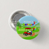 かわいい2ndバースデーレッドゴルフカート少年 缶バッジ (正面&裏面)