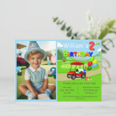 かわいい2ndフォト誕生日レッドゴルフカート少年 招待状 (スタンド正面)