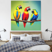 かわいい3つのパロットラスティファンタジーヴィンテージかわいい キャンバスプリント (インサイチュ (寝室))