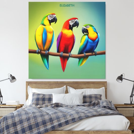 かわいい3つのパロットラスティファンタジーヴィンテージかわいい キャンバスプリント (インサイチュ (寝室))