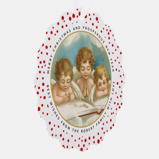 かわいい3つのヴィンテージ天使クリスマスの休日の写真 オーナメントカード (右)