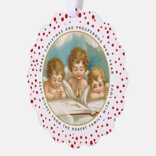 かわいい3つのヴィンテージ天使クリスマスの休日の写真 オーナメントカード (左)