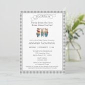 かわいい3つの小さな豚テーマブルーベビーシャワー 招待状 (スタンド正面)