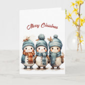 かわいい3つの幸せ雪だるまイラストレーションクリスマス カード (黄色い花)