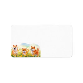 かわいい3つの柴犬とタンポポ住所 シール