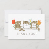 かわいい3つの猫ちゃんと花サンキューカード 招待状 (正面)