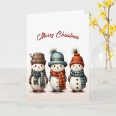 かわいい3つの雪だるまイラストレーションクリスマス カード (黄色い花)