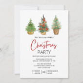 かわいい3ミニクリスマスツリーファミリーパーティー 招待状 (正面)