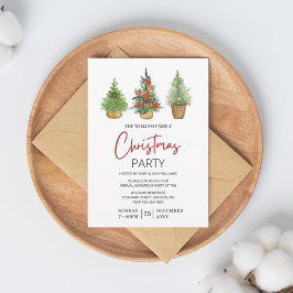 かわいい3ミニクリスマスツリーファミリーパーティー 招待状