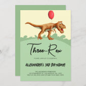 かわいい3レックス恐竜の誕生日パーティー 招待状 (正面/裏面)