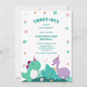 かわいい3レックス3位恐竜の誕生日 招待状 (正面)