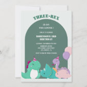 かわいい3レックス3位恐竜の誕生日 招待状 (正面)